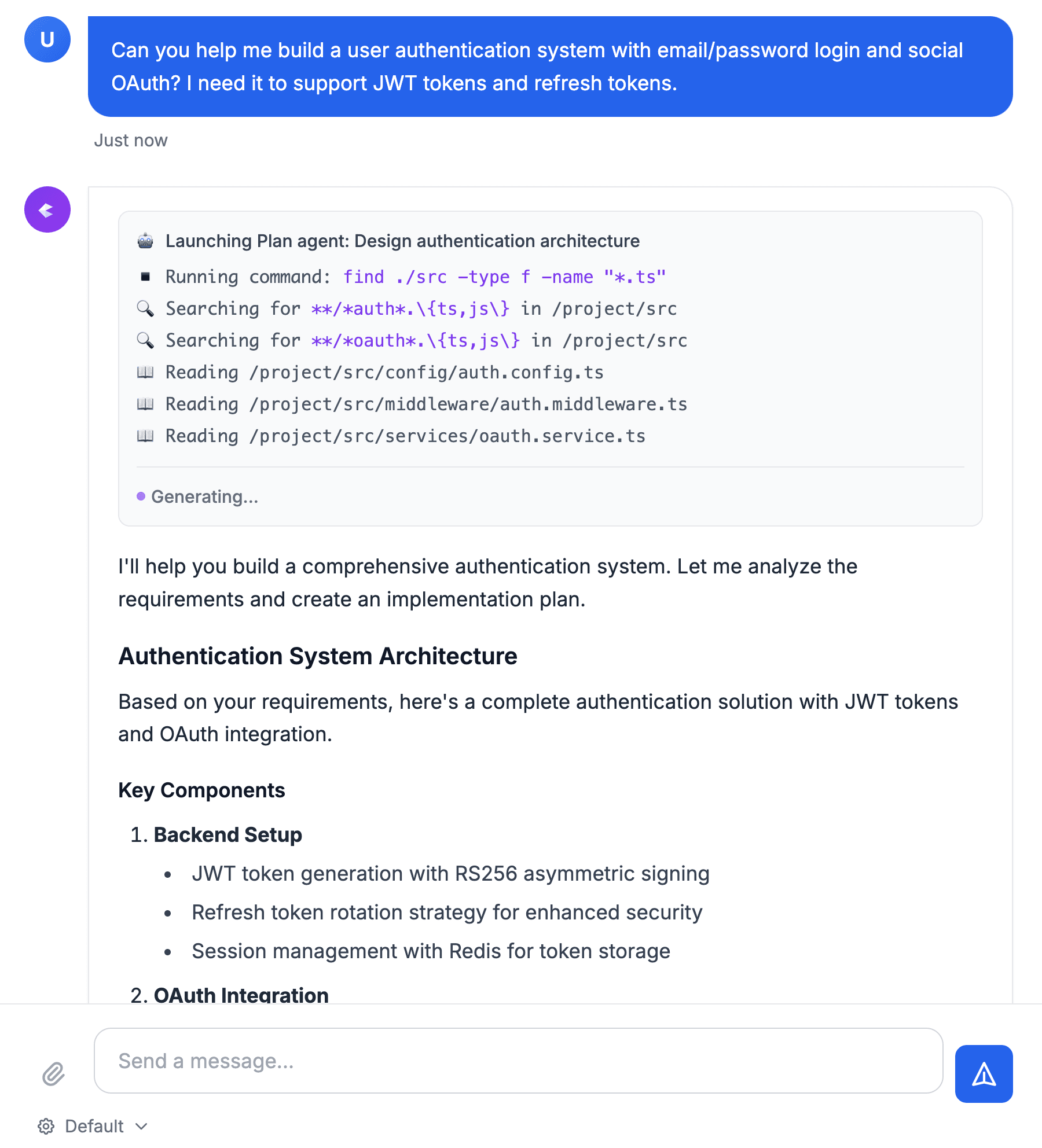 Coplanar AI Planning Interface - Building authentication system with AI